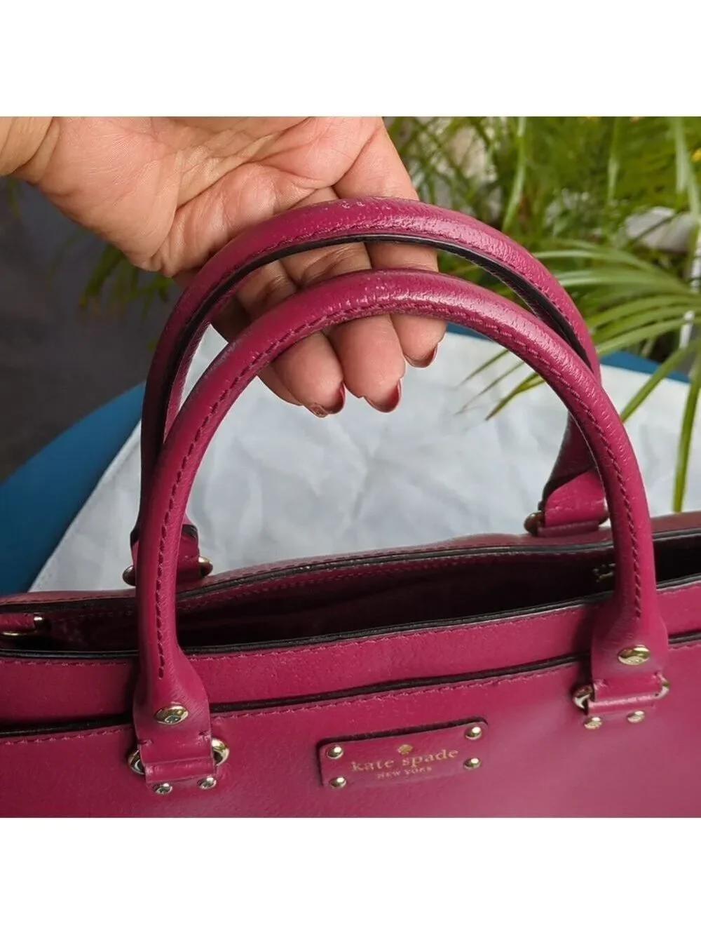 Kate Spade New York Red Leather Tote Handbag Top Handle Satchel Purse